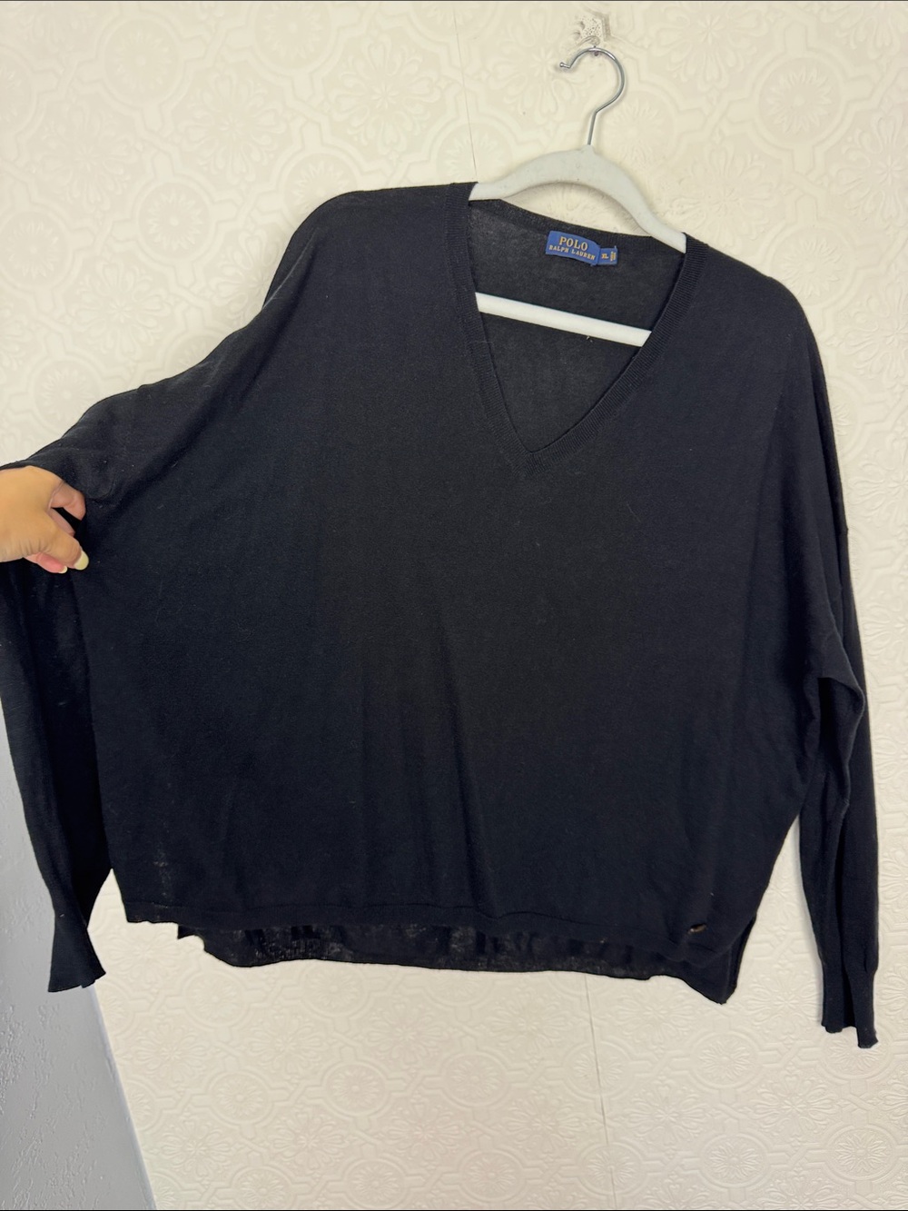 Polo Ralph Lauren‎ Women’s Black V-Neck Sweater XL Oversized Lightweight Knit